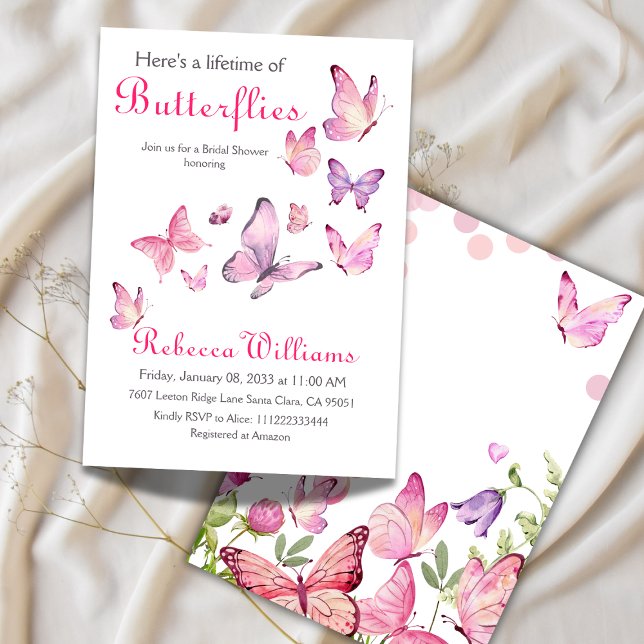 Lifetime of Butterflies Pink Floral Bridal Shower Invitation (Creator Uploaded)