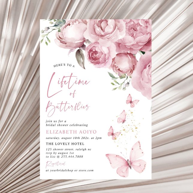 Lifetime of Butterflies Pink Floral Bridal Shower Invitation (Creator Uploaded)