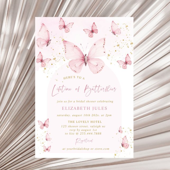 Lifetime of Butterflies Pink Gold Bridal Shower Invitation (Creator Uploaded)