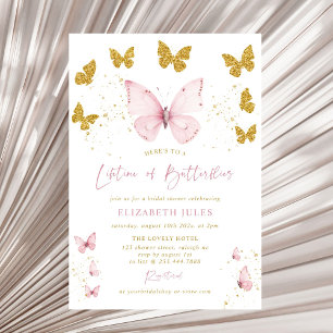 Lifetime of Butterflies Pink Gold Bridal Shower Invitation