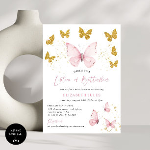 Lifetime of Butterflies Pink Gold Bridal Shower Invitation