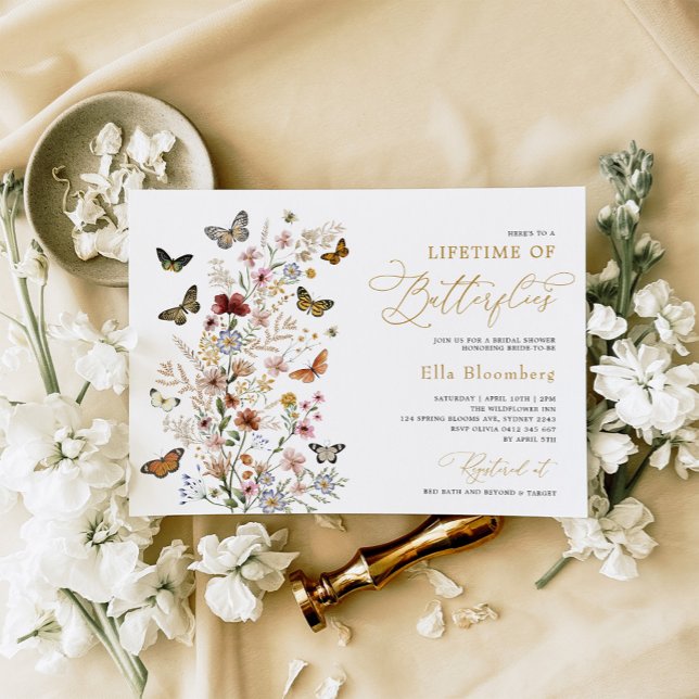 Lifetime of Butterflies Wild Floral Bridal Shower Invitation (Creator Uploaded)