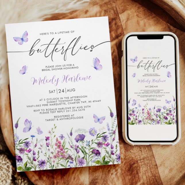 Lifetime of Butterflies Wildflower Bridal Shower Invitation (Lifetime of Butterflies Wildflower Bridal Shower Invitation)