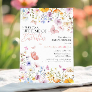 Lifetime of Butterflies Wildflower Bridal Shower Invitation