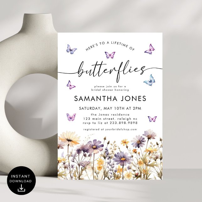 Lifetime of Butterflies Wildflowers Bridal Shower Invitation (Creator Uploaded)