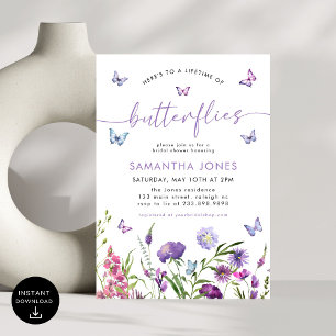 Lifetime of Butterflies Wildflowers Bridal Shower Invitation