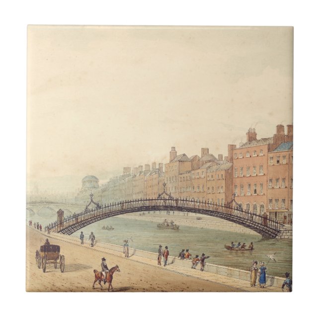 Liffey Bridge in Dublin by Samuel Frederick Brocas Tile (Front)