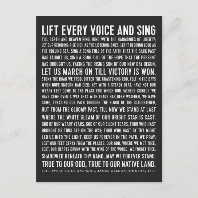 Lift Every Voice and Sing Black History Poetry Postcard (Front)