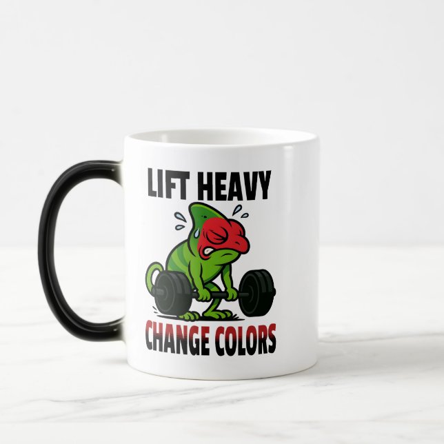 Lift Heavy Change Colors – Funny Chameleon Gym Magic Mug (Left)