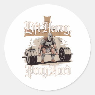 Lift Heavy Pray Hard Christian Warrior Gym Workout Classic Round Sticker