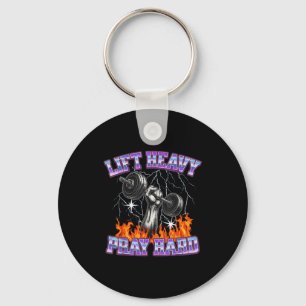 Lift Heavy Pray Hard Gym Christian Workout Men Wom Key Ring