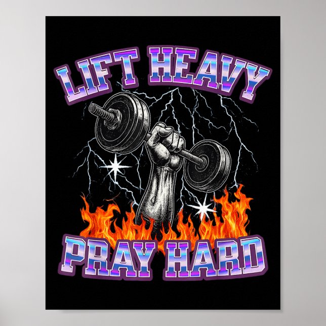 Lift Heavy Pray Hard Gym Christian Workout Men Wom Poster (Front)