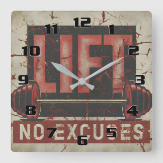 Lift No Excuses Awesome Motivational Home gym Square Wall Clock