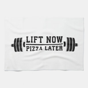 Lift Now, Pizza Later, Barbell - Funny Novelty Gym Tea Towel
