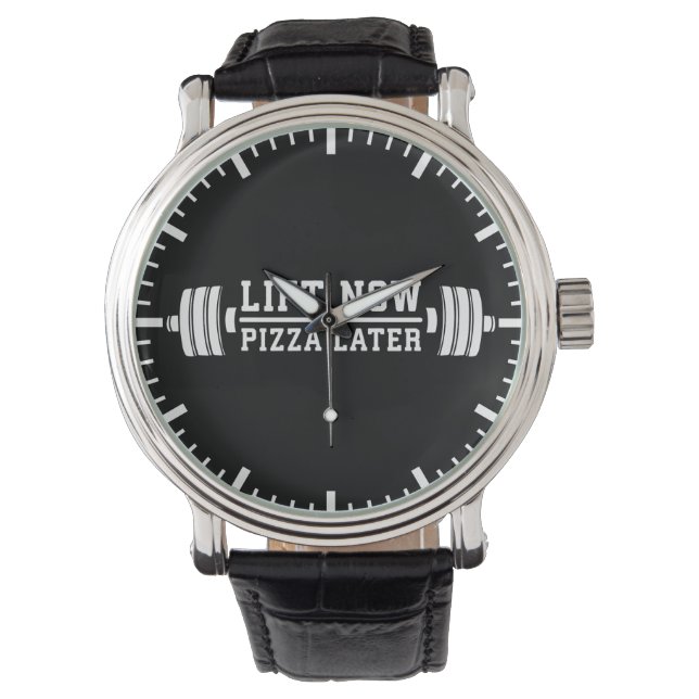 Lift Now, Pizza Later, Barbell - Funny Novelty Gym Watch (Front)