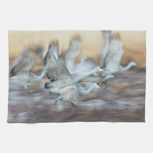 Lift off of  Sandhill  Cranes Tea Towel