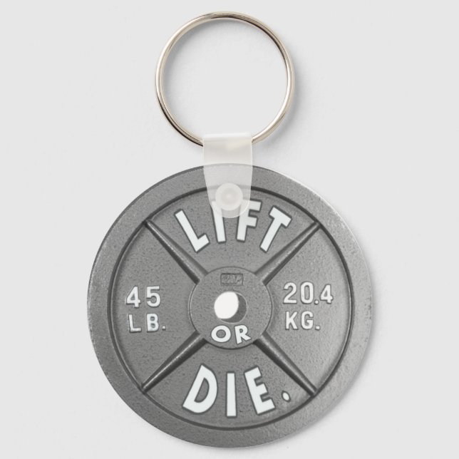 Lift Or Die 45 lb Plate on 2.25" Keychain. Key Ring (Front)
