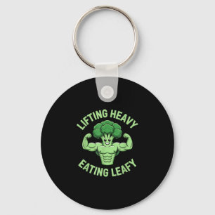 Lifting heavy eating leafy vegetarian vegan key ring