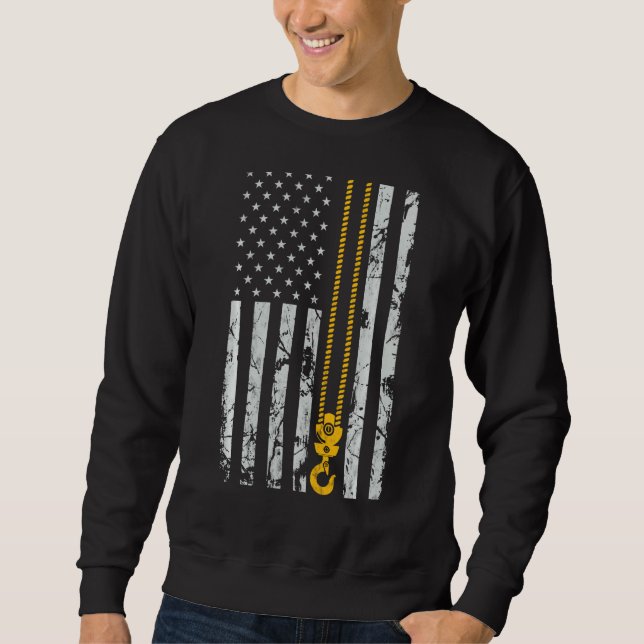 Lifting Hook Thin American Flag Crane Operator Sweatshirt (Front)