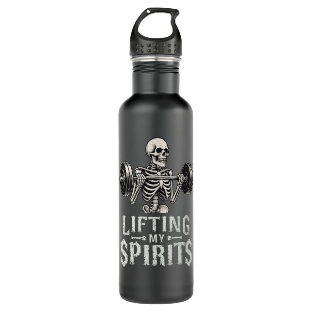 Lifting My Spirits Bodybuilding Skeleton Funny Gym 710 Ml Water Bottle (Front)