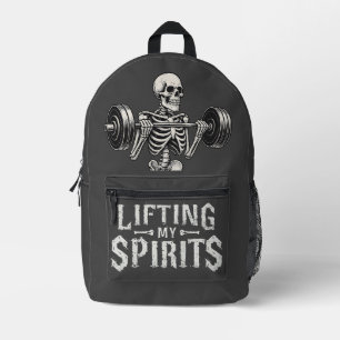 Lifting My Spirits Bodybuilding Skeleton Funny Gym Printed Backpack
