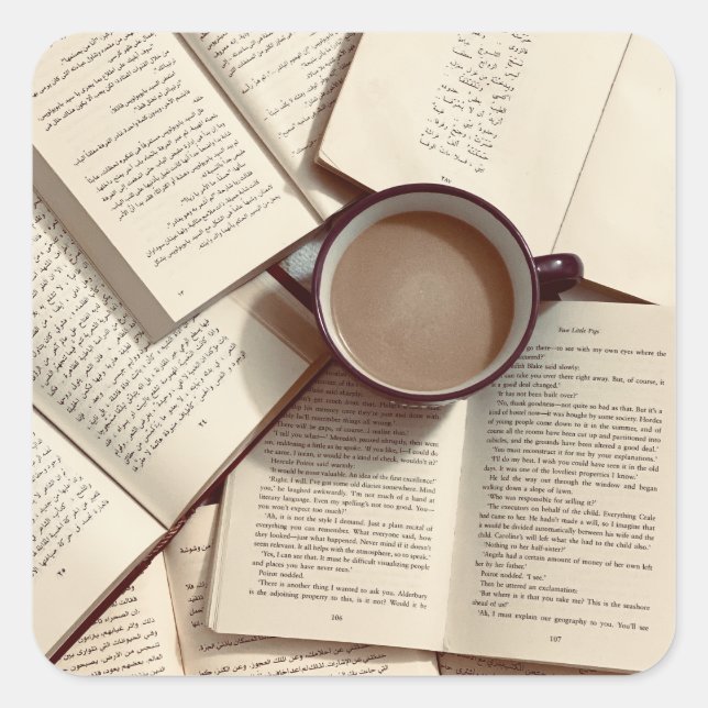 Light Academia Aesthetic coffee and books Square Sticker (Front)