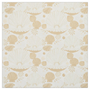 Light Airy Seashells Pattern on White Fabric