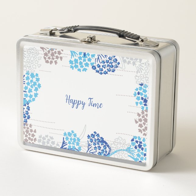 Light and Airy Hydrangea Floral Pattern Metal Lunch Box (Front)