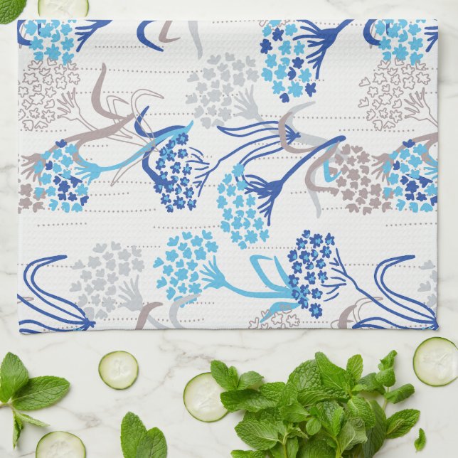 Light and Airy Hydrangea Floral Pattern Tea Towel (Folded)