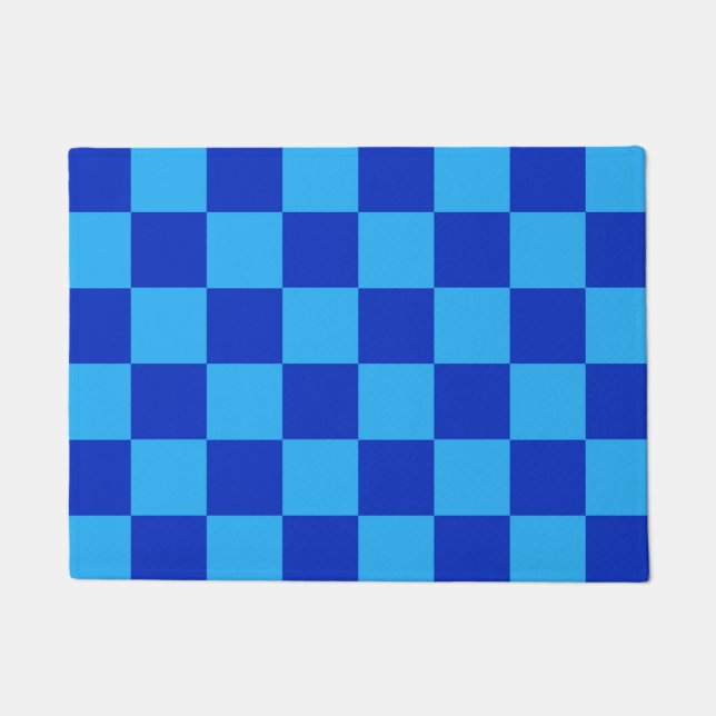 Light and Dark Blue Chequered Design  Doormat (Front)