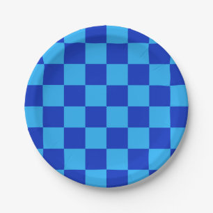 Light and Dark Blue Chequered Design Paper Plate