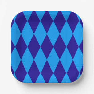 Light and Dark Blue Harlequin Diamonds Checkers  Paper Plate