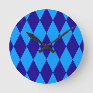 Light and Dark Blue Harlequin Diamonds Checkers  Round Clock