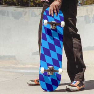 Light and Dark Blue Harlequin Diamonds Checkers Skateboard