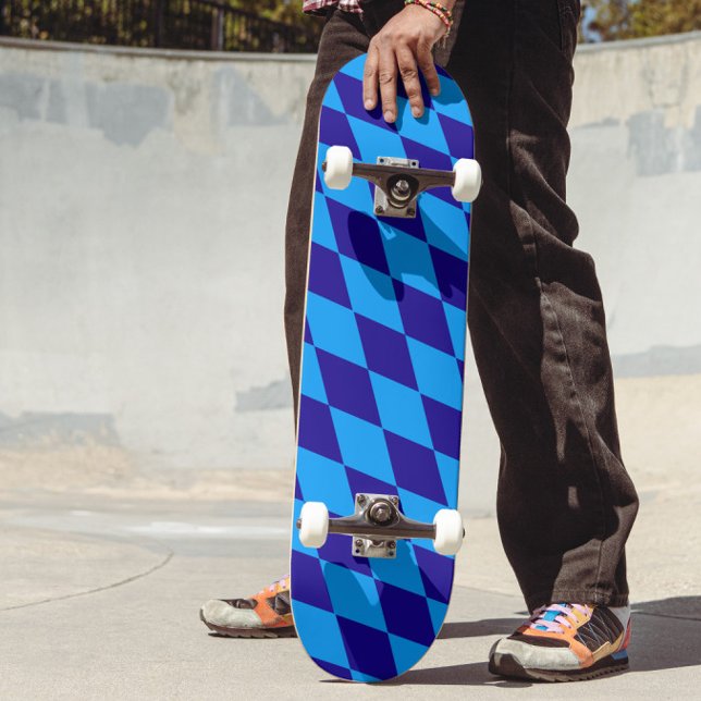 Light and Dark Blue Harlequin Diamonds Checkers  Skateboard (Creator Uploaded)