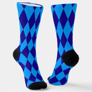 Light and Dark Blue Harlequin Diamonds Checkers Socks