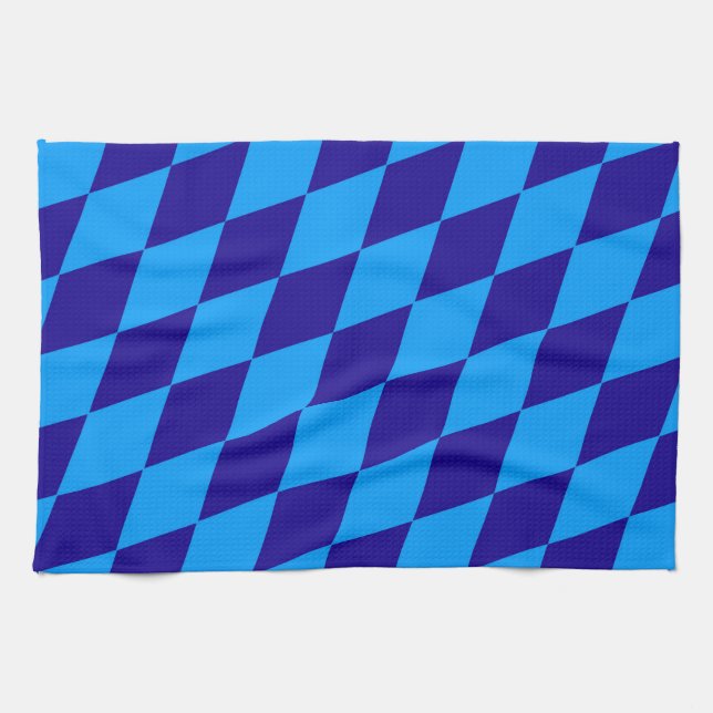 Light and Dark Blue Harlequin Diamonds Checkers  Tea Towel (Horizontal)