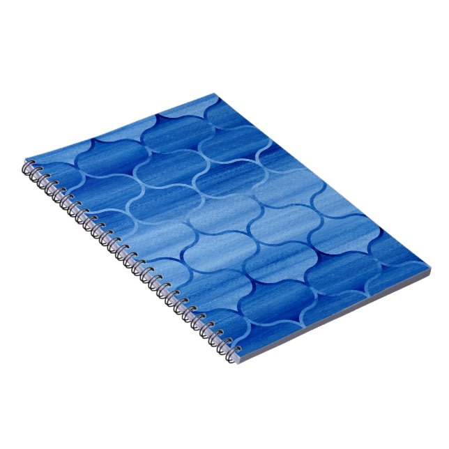 Light and Dark Blue Painted Ogee Design Spiral Notebook (Right Side)