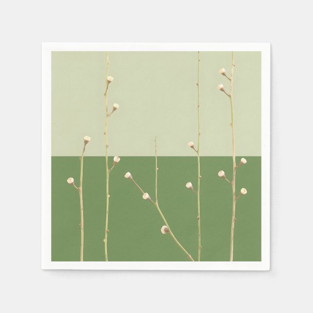 Light and Dark Green Branches  with White Buds Napkin (Front)