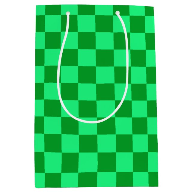 Light and Dark Green Chequered Design  Medium Gift Bag (Front)