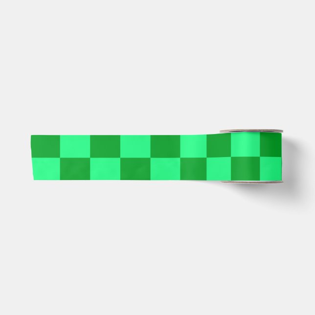 Light and Dark Green Chequered Design  Satin Ribbon (Front)