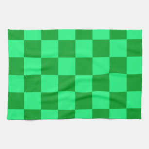 Light and Dark Green Chequered Design  Tea Towel