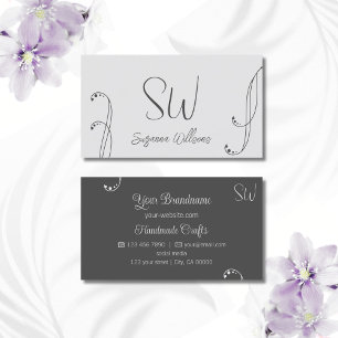 Light and Dark Grey Modern Ornate with Monogram Business Card
