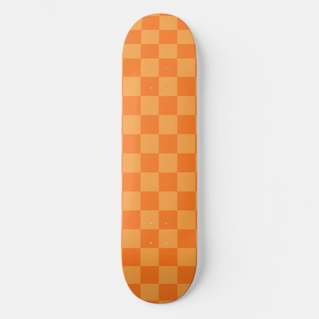 Light and Dark Orange Chequered Design  Skateboard (Front)