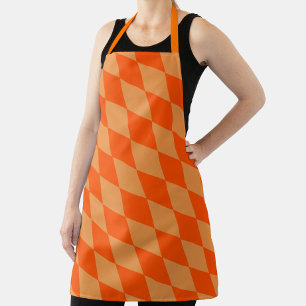 Light and Dark Orange Harlequin Diamonds Checkers Apron