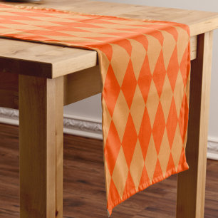 Light and Dark Orange Harlequin Diamonds Checkers Short Table Runner