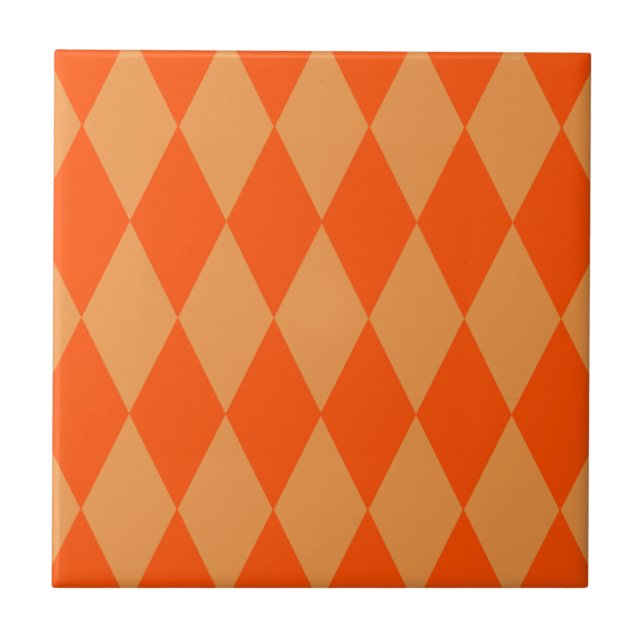 Light and Dark Orange Harlequin Diamonds Checkers  Tile (Front)