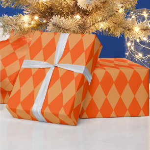 Light and Dark Orange Harlequin Diamonds Checkers  Wrapping Paper