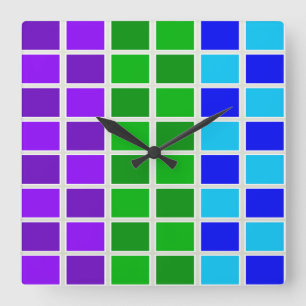 Light and Dark Peacock Color Squares Square Wall Clock