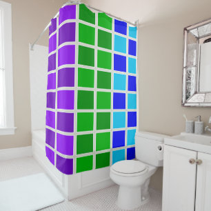 Light and Dark Peacock Colour Squares Shower Curtain